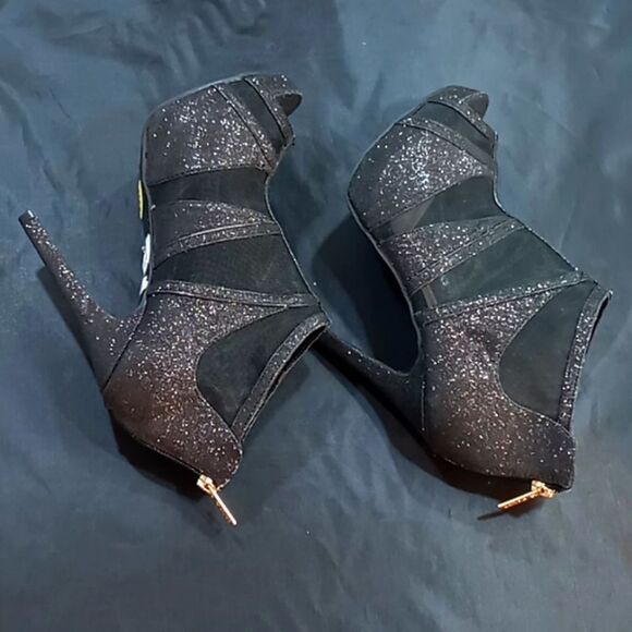 BRAND NEW GUESS WOMEN'S SEXY LACE GLITTER OPEN TOE ZIPPER HIGH HEEL SHOES - Picture 7 of 13